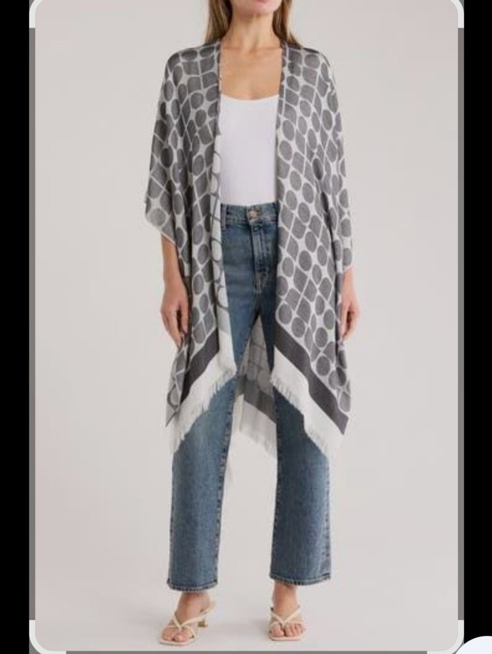 Kate Spade Gray Patterned Ruana Wrap